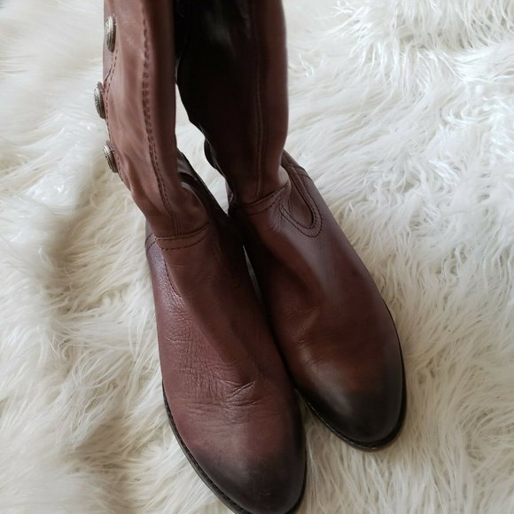 Arturo Chiang Women Riding Boot Knee High Buckle Strap Button Side Zip Brown 6.5 - Picture 4 of 12